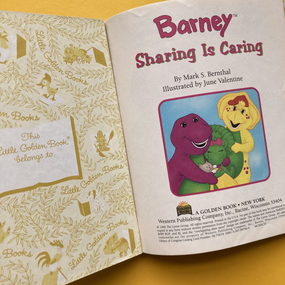 Photo of the vintage Little Golden Book "Barney Sharing Is Caring"