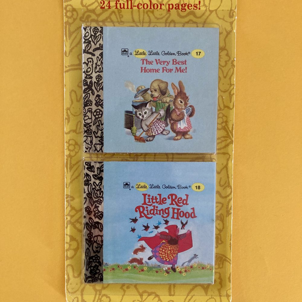 Photo of the vintage Little Little Golden Books "The Very Best Home For Me!" and "Little Red Riding Hood"